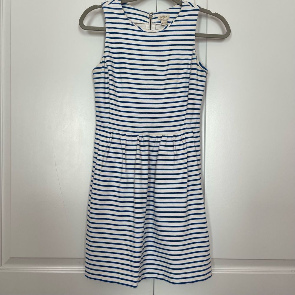 J. Crew Blue & White Striped Knit Sleeveless Fit & Flare Dress Size XXS